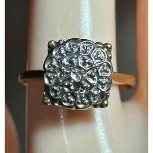 Vintage 10k yellow gold white gold center diamond cluster cocktail ring SZ10